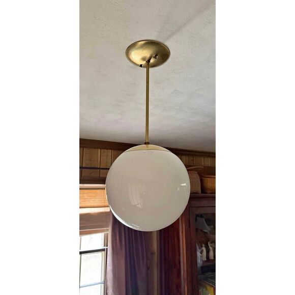 Vintage MCM 1970s Glass Globe Pendant Light Brass - Picture 2 of 13